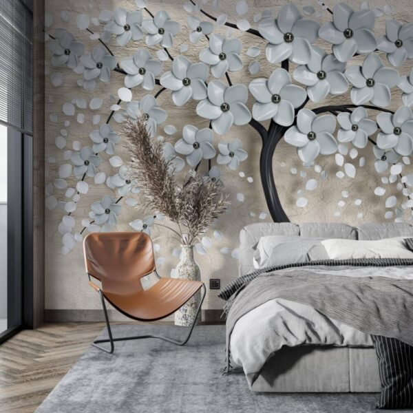 Silver Tree White Flower Wall Mural - Image 2