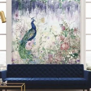 Amazon Peacock with Flowers Mural