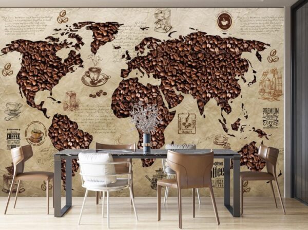 Coffee Beans World Map Wall Mural