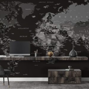 Black World Map Wall Mural