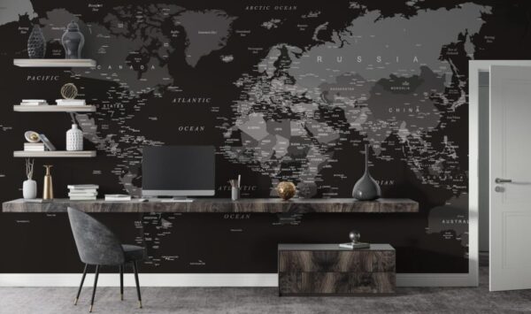 Black World Map Wall Mural