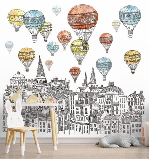 Flying Balloon City Landscape Wall Mural - Image 2