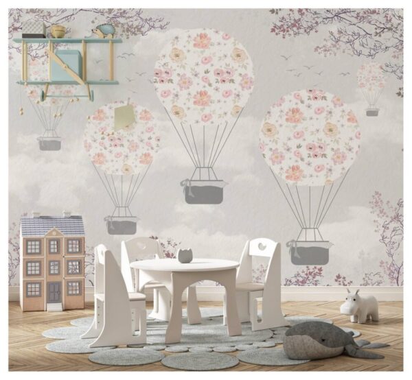 Flowers Hot Air Balloon Wall Mural