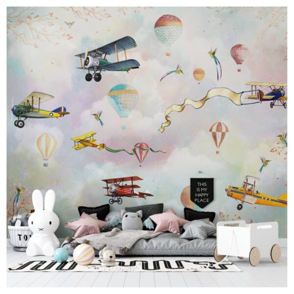 Planes Balloons and Clouds Wall Mural - Image 3