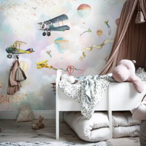 Planes Balloons and Clouds Wall Mural