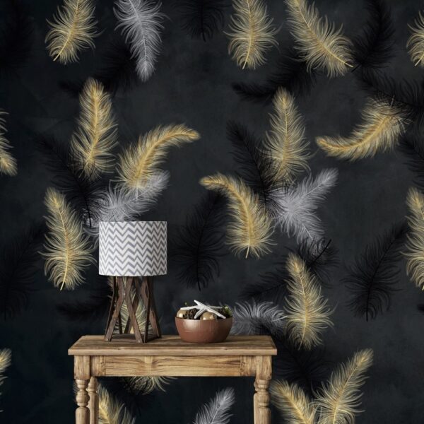 Feather Patterns on Black Background Wallpaper