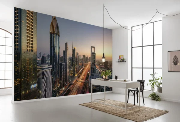 Dubai Skyline Wall Mural – Stunning Cityscape with Lights & Skyscrapers